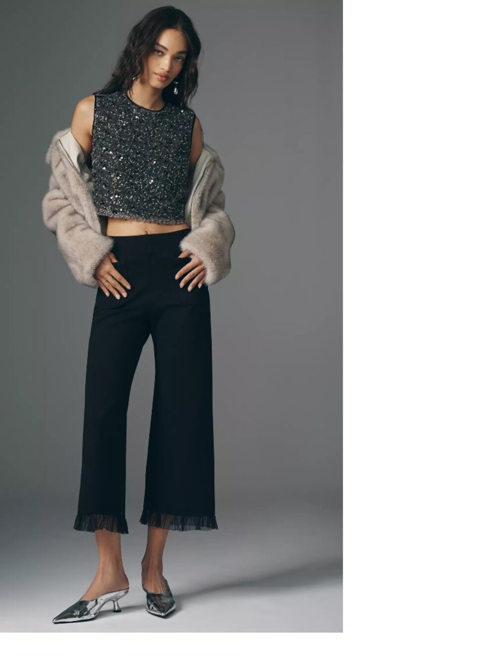 Anthropologie Maeve Colette Tulle High-Rise Wide-Leg Cropped Pants black new 28